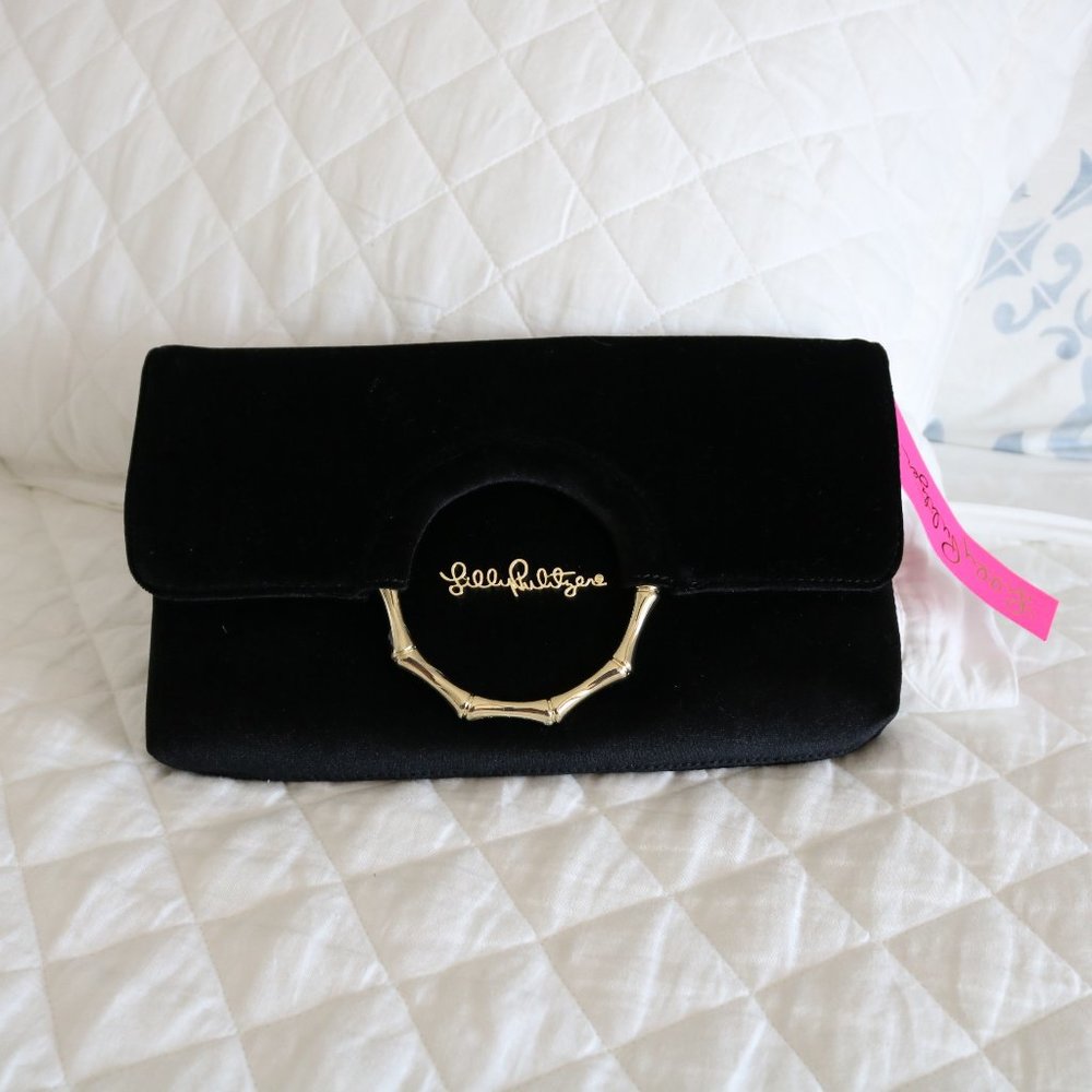 Lilly Pulitzer Malindi Velvet Black Clutch